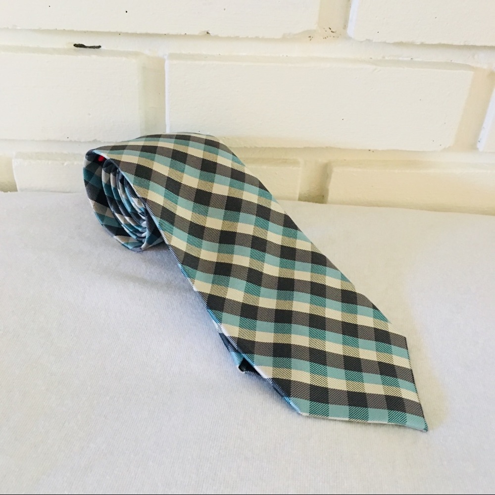 Chaps Blue Black plaid checkered Silk Tie Pattern